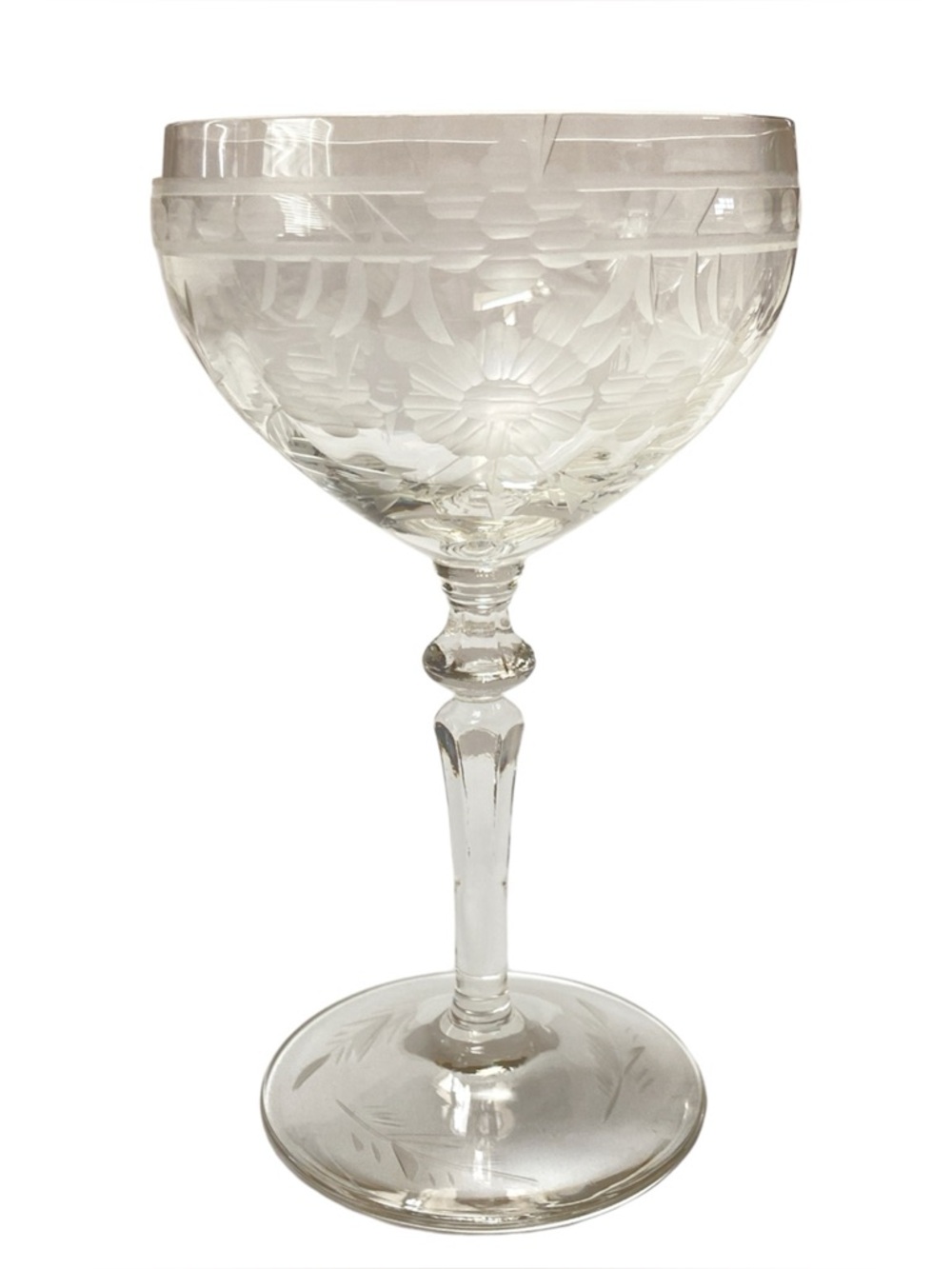 4 Vintage Rock Sharpe 2011-27 Crystal Coupe Champagne Sherbet Glasses Floral